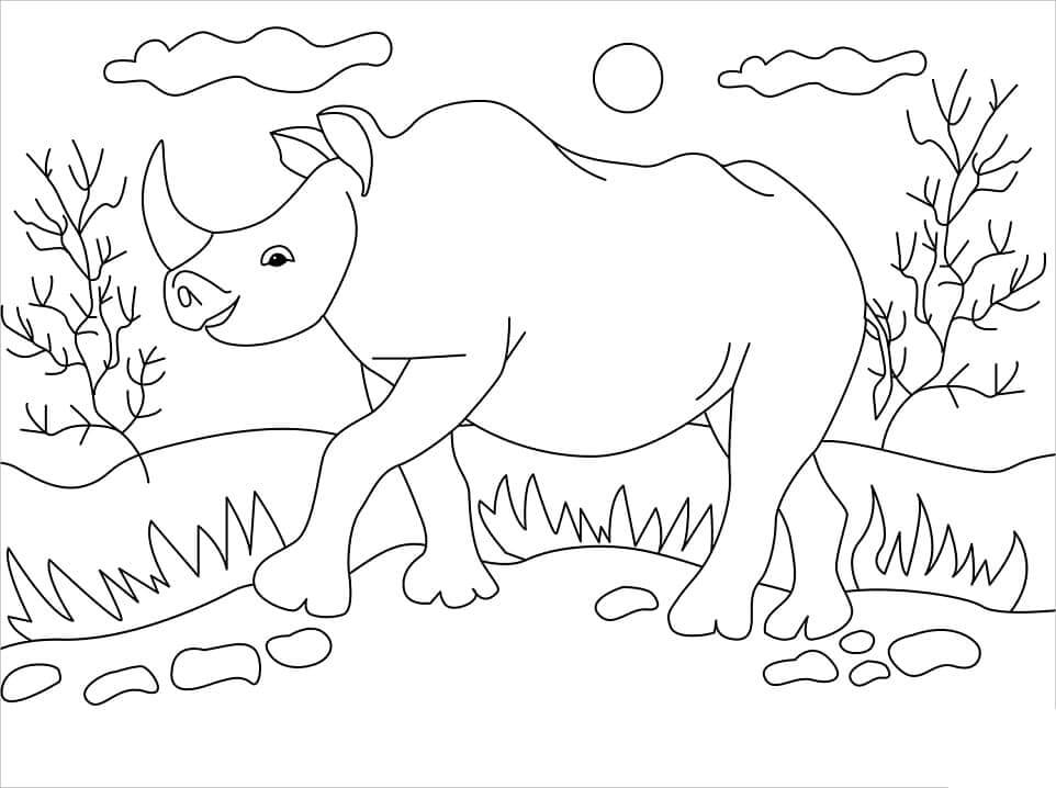 Dibujo de Rinoceronte Simple para Colorear