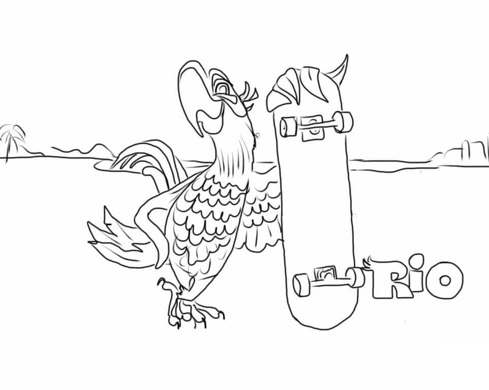 Dibujo de Blu y Patineta para Colorear