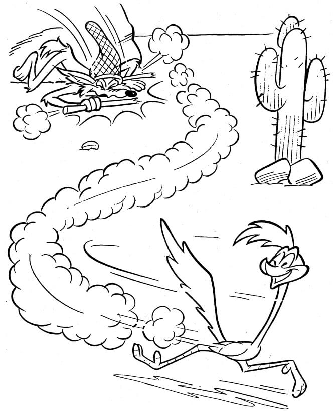 Dibujo de Lobo Persiguiendo Road Runner para Colorear