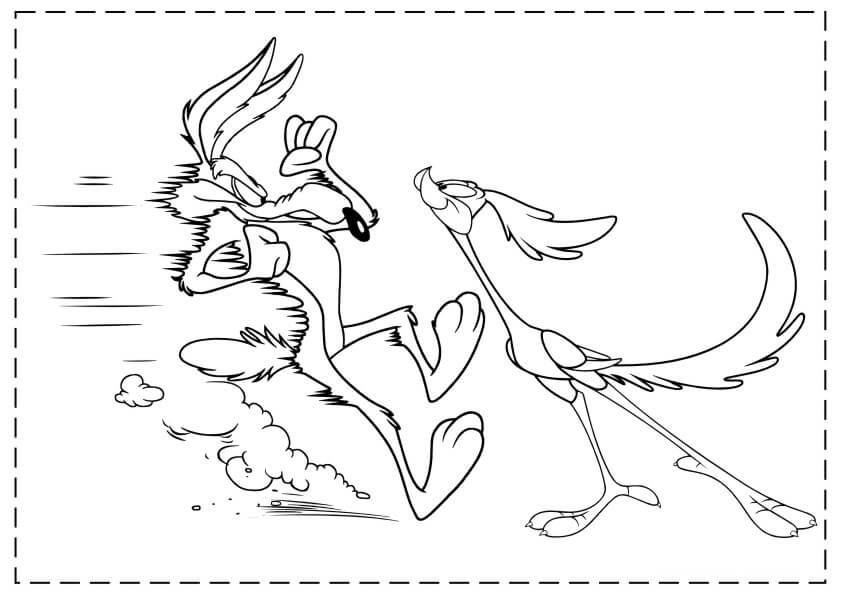 Dibujo de Lobo con Road Runner para Colorear