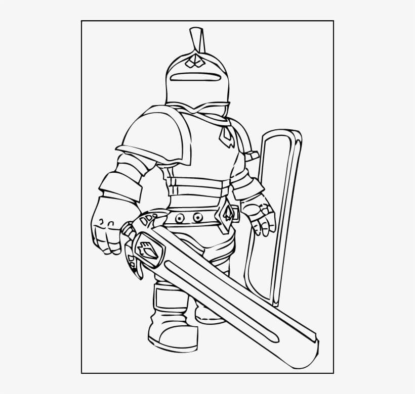 Dibujo de Caballero Roblox con Espada para Colorear