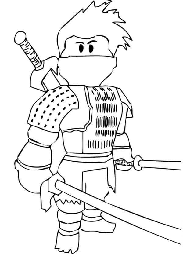 Dibujo de Ninja Roblox Tiene Dos Espadas para Colorear