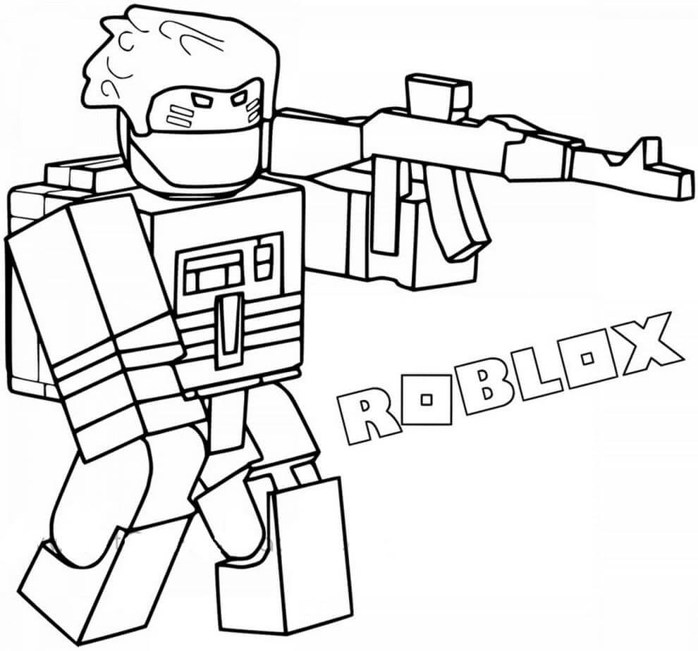Dibujo de Personaje Roblox con Pistola para Colorear
