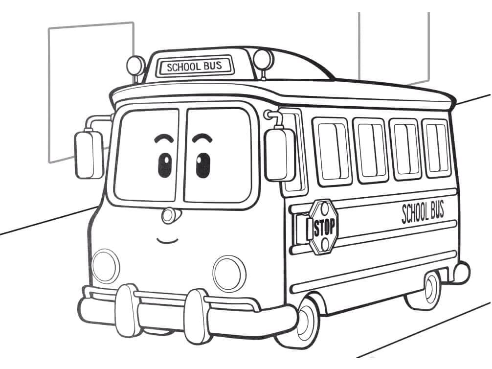 Dibujo de Bus Sonriendo de Robocar Poli para Colorear