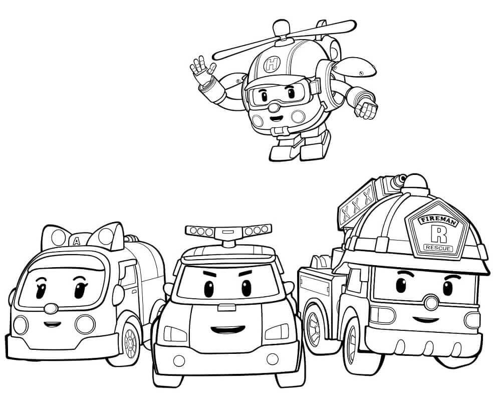 Dibujo de Equipo Robocar Poli para Colorear