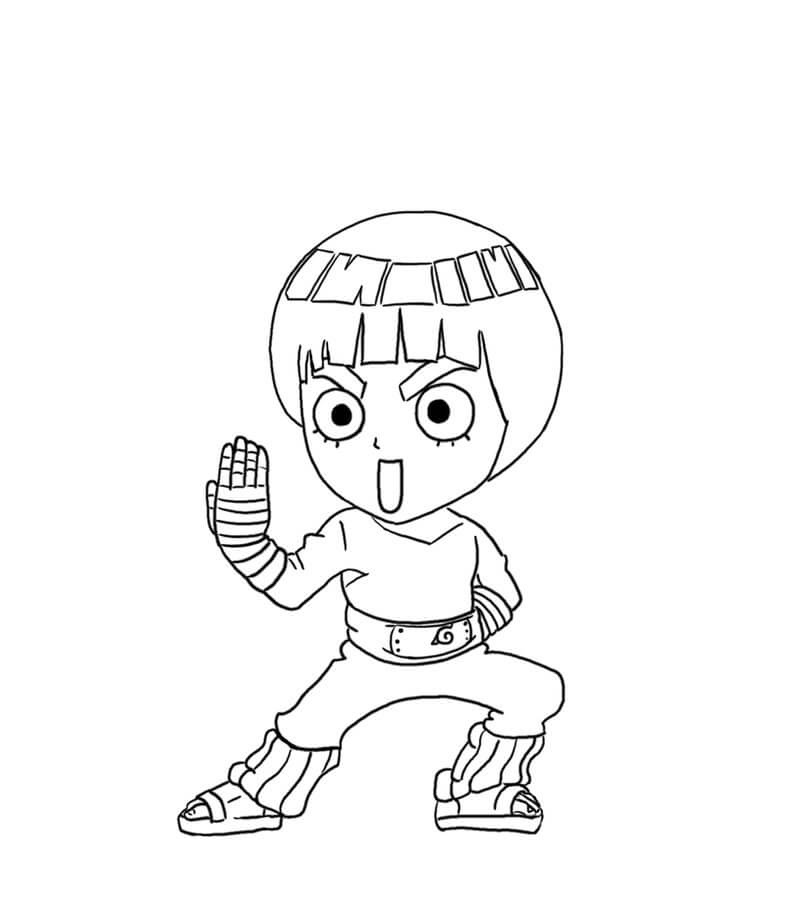 Dibujo de Chibi Rock Lee Luchando para Colorear