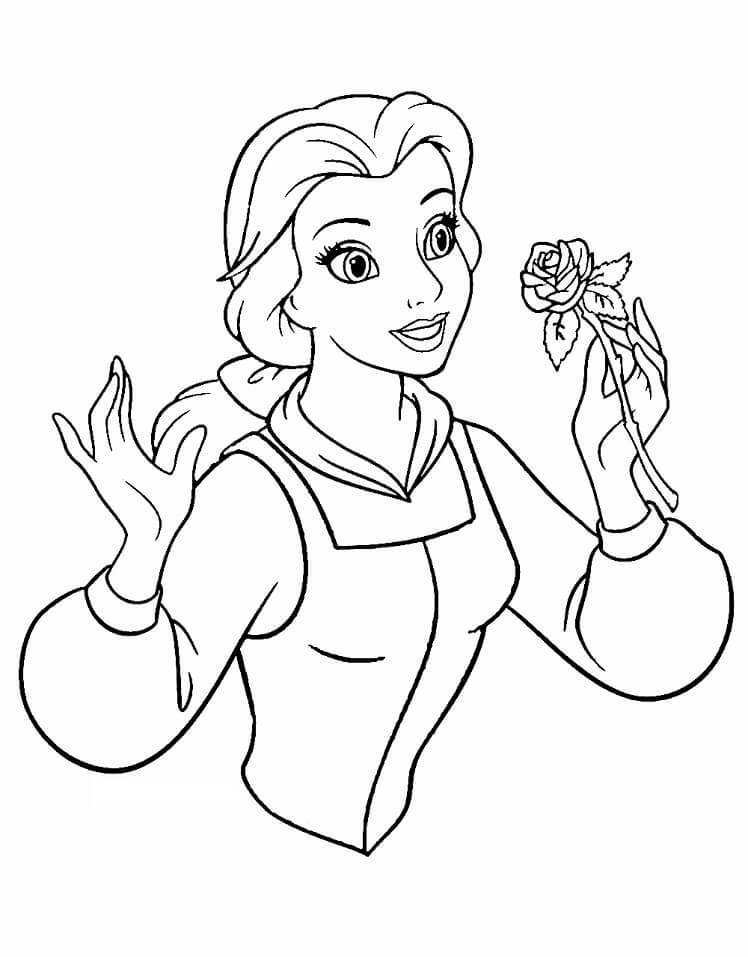Dibujo de Bella Oliendo Rosa para Colorear