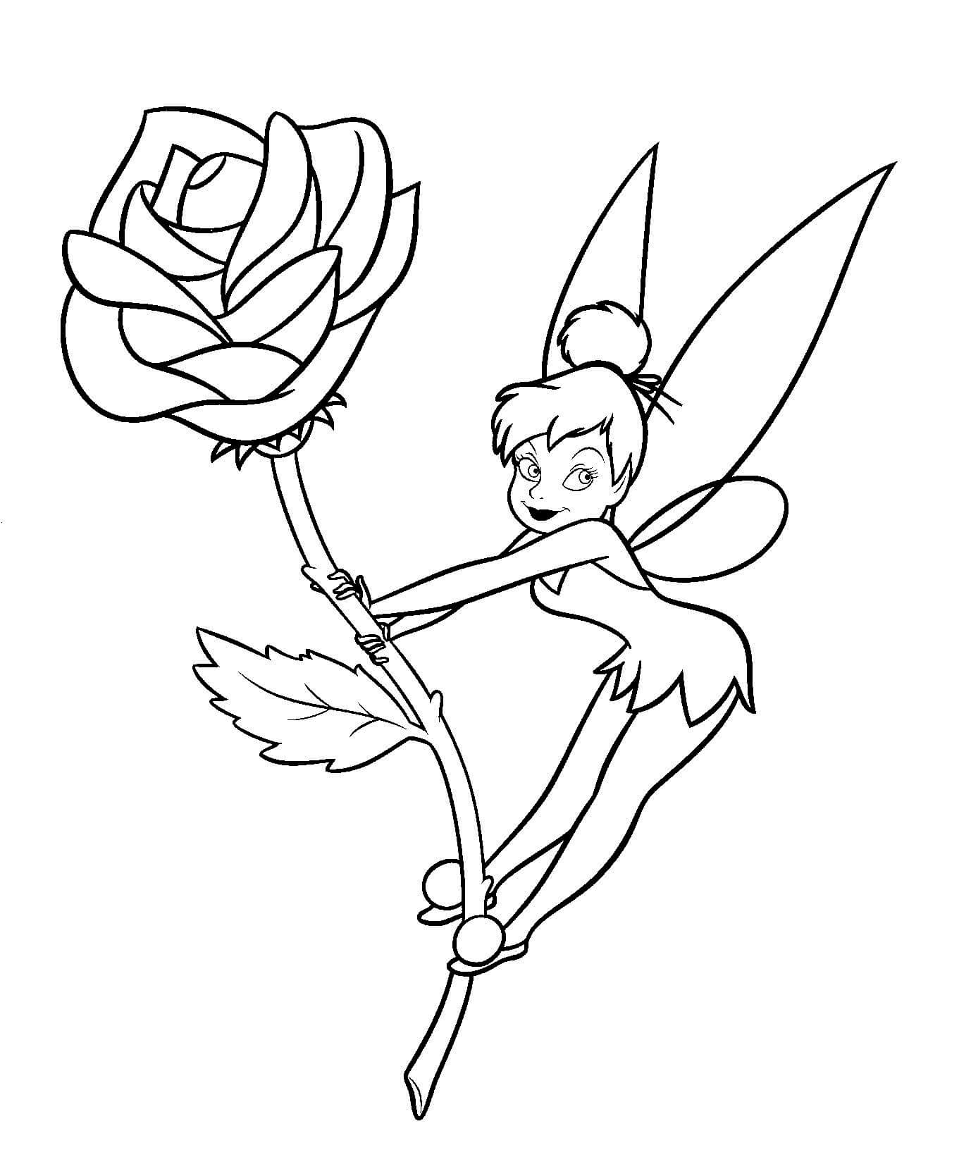 Dibujo de Campanilla y una Rosa para Colorear