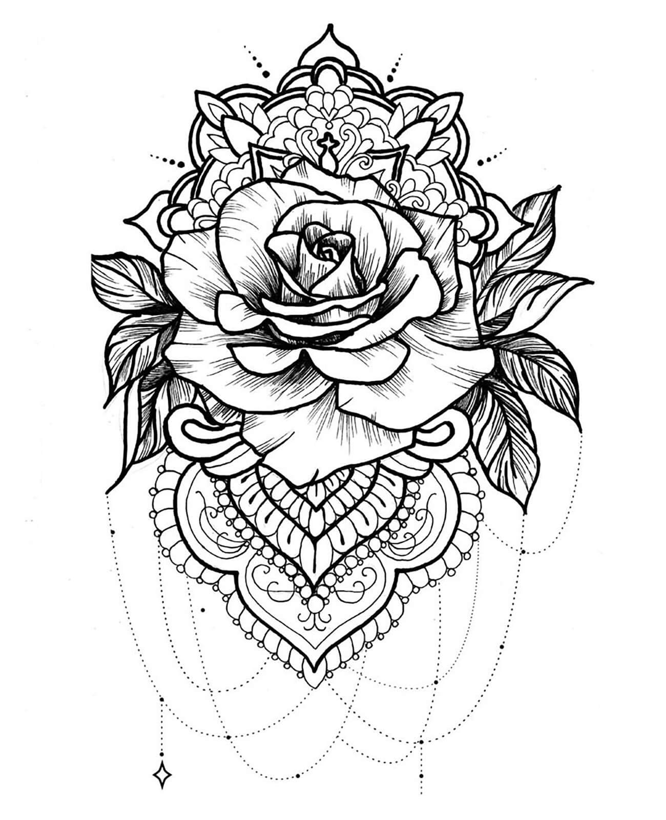 Dibujo de Mandala y Rosa para Colorear