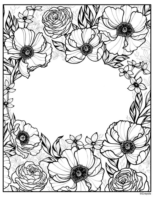 Dibujo de Rosa y Flores Florecientes para Colorear