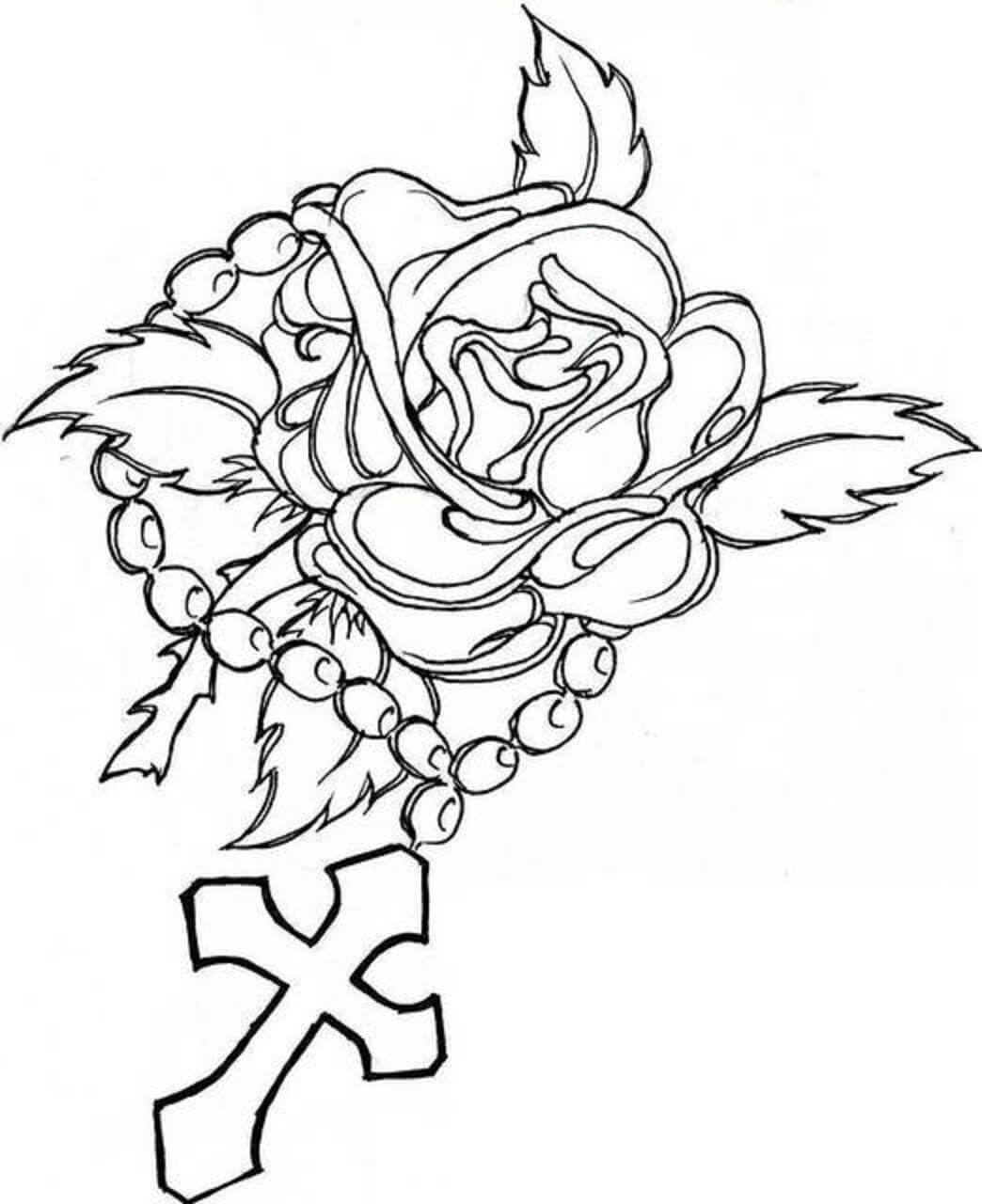 Dibujo de Cruz con Rosas para Colorear