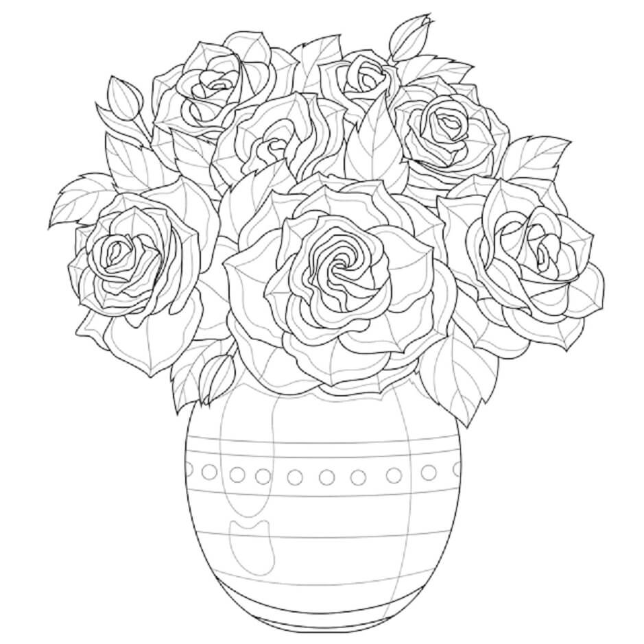 Dibujo de Jarrón de Rosa para Colorear