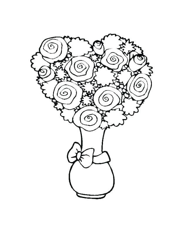 Dibujo de Jarrón de Rosas corazón para Colorear