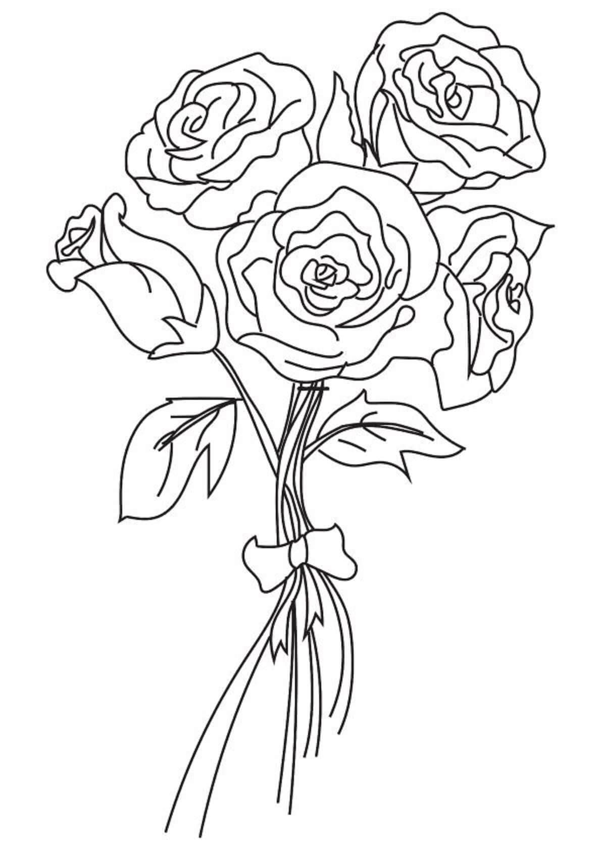 Dibujo de Ramo de Rosas Sencillo para Colorear