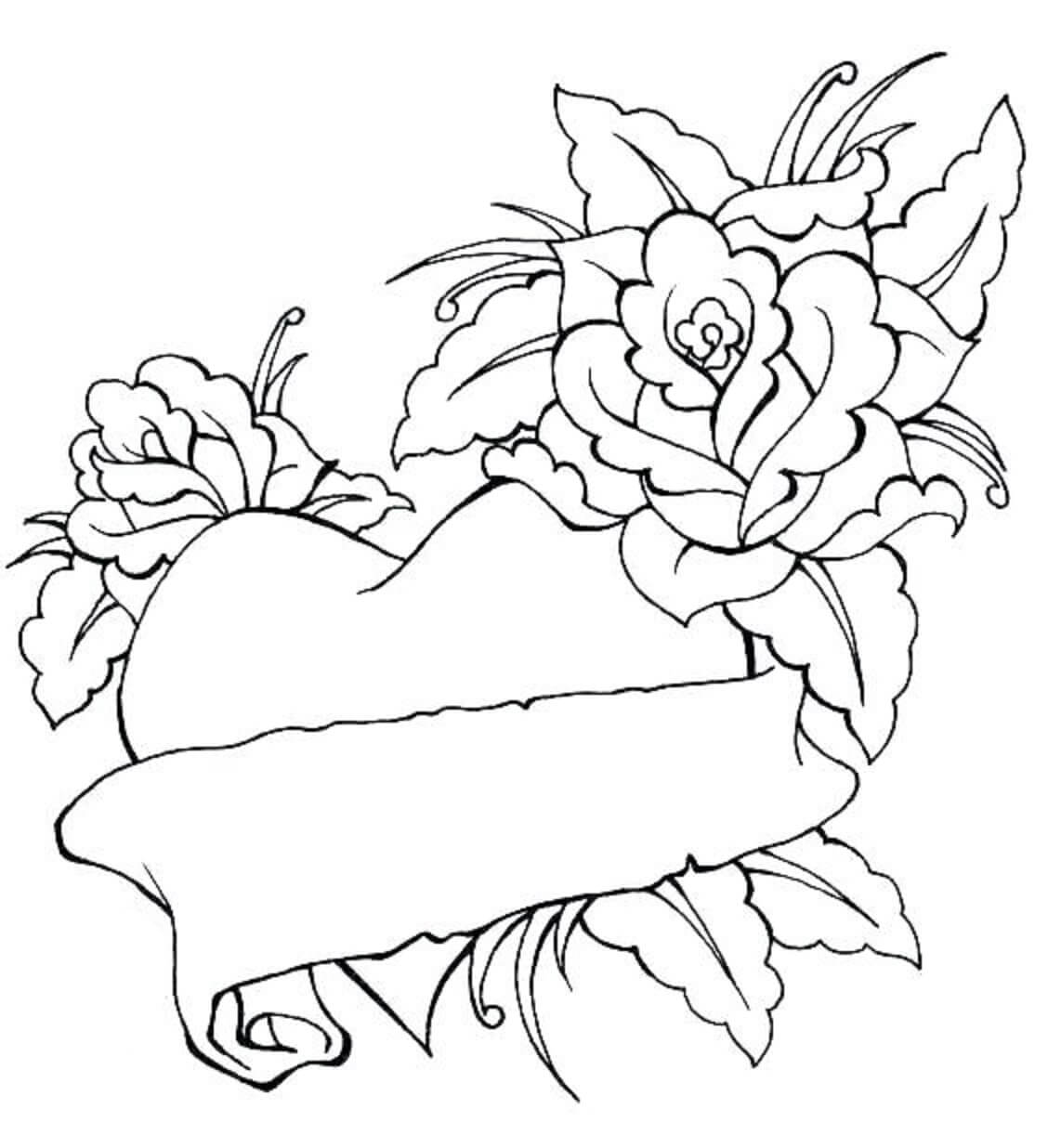Dibujo de Rosa básica con corazón para Colorear