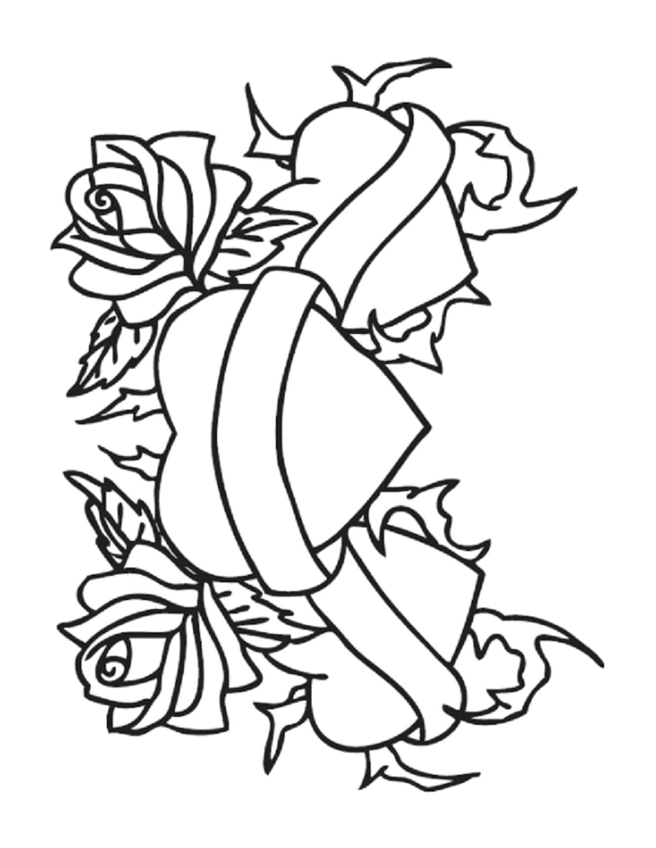 Dibujo de Rosas con Corazones para Colorear