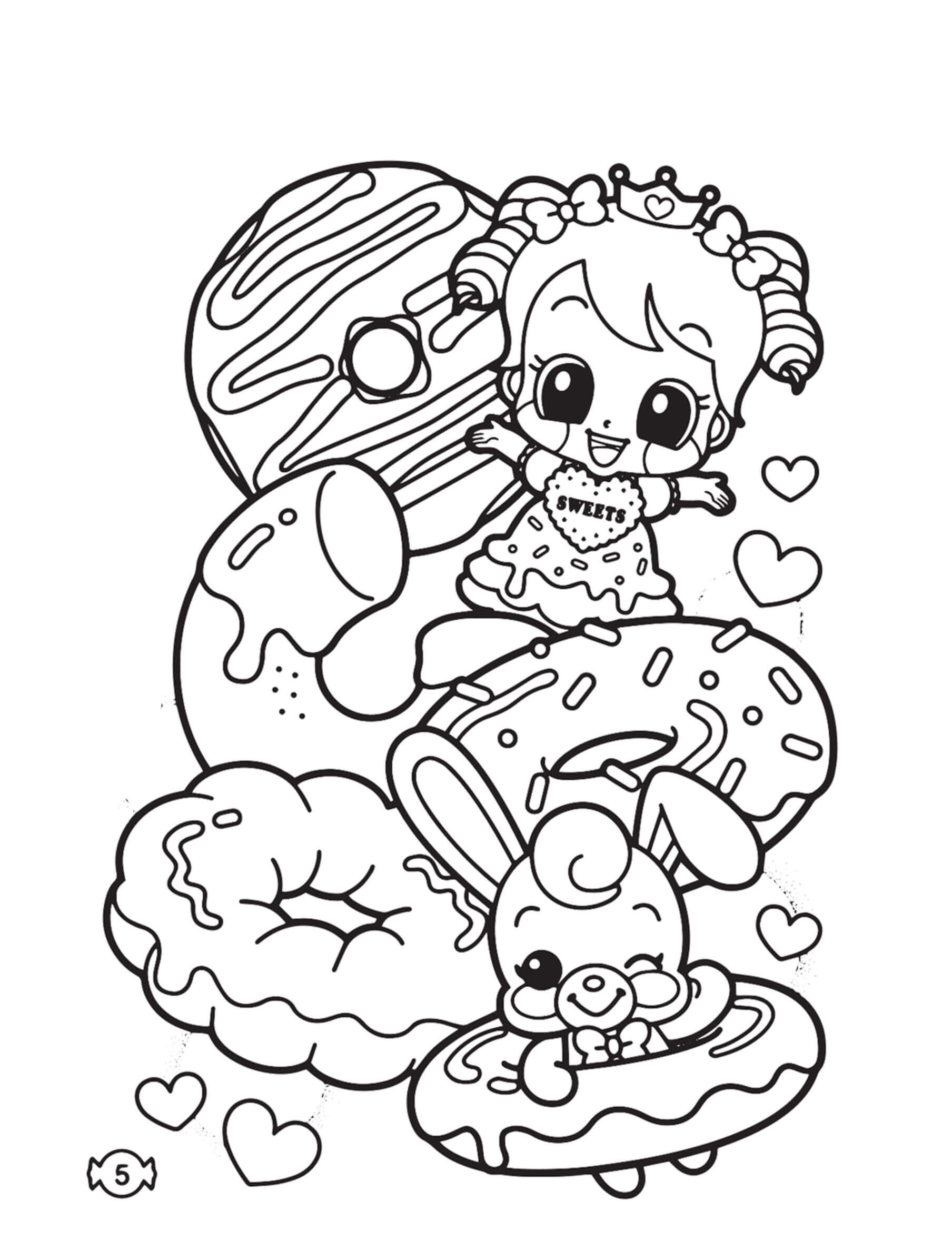 Dibujo de Comida Kawaii Me Encanta Donut para Colorear