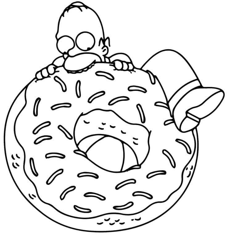 Dibujo de Homer Simpson Comiendo Donut para Colorear