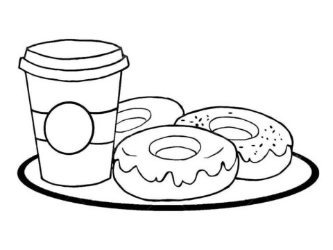 Dibujo de Tres Donas y Bebida para Colorear