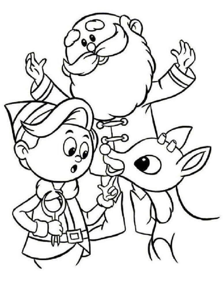 Dibujo de Rudolph y los Dos Humanos para Colorear
