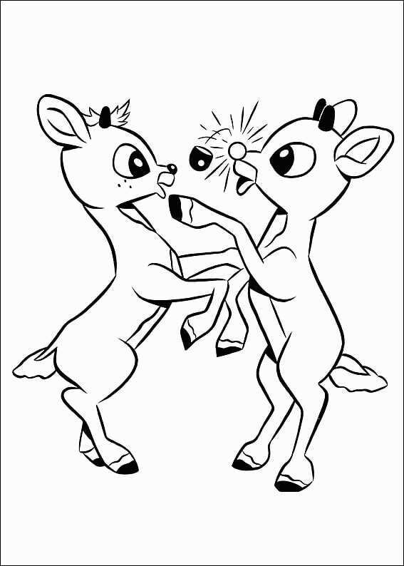 Dibujo de Rudolph y Su Amigo Bailan para Colorear