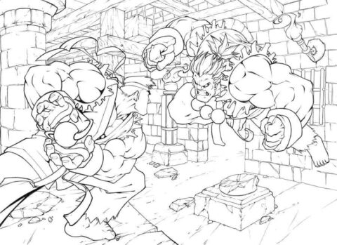 Dibujo de Ryu Vs Oni para Colorear