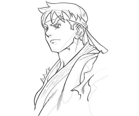 Dibujo de Dibujar a Mano Ryu para Colorear