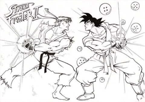 Dibujo de Ryu Vs Goku del Luchador Callejero para Colorear
