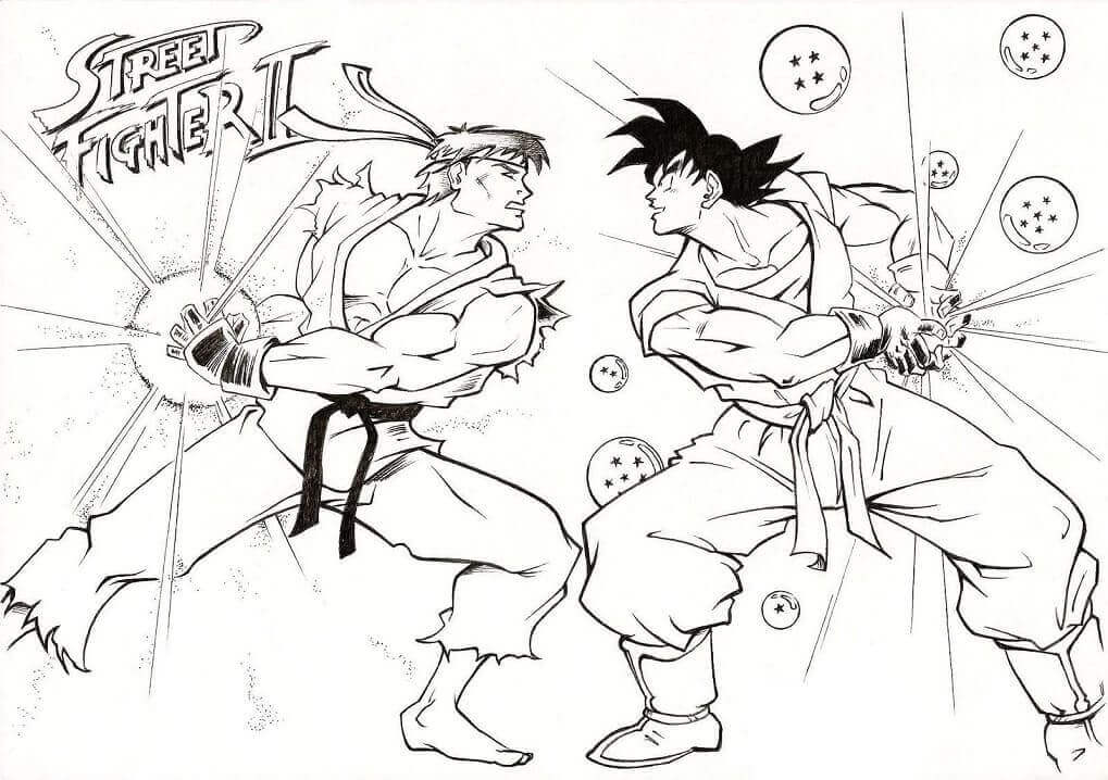 Dibujo de Ryu Vs Goku del Luchador Callejero para Colorear
