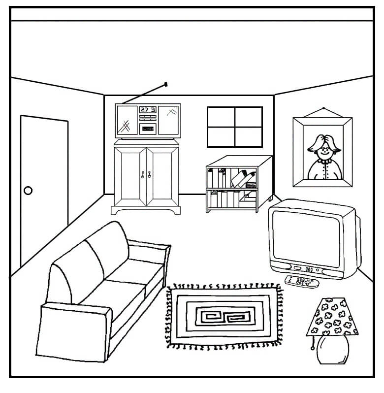 Dibujo de Adorable Sala de Estar para Colorear