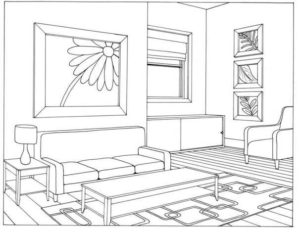 Dibujo de Bonita Sala de Estar para Colorear