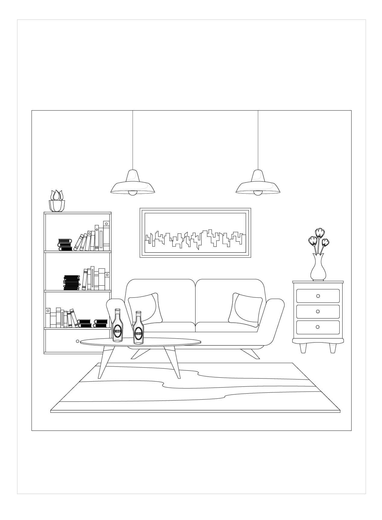 Dibujo de Buena Sala de Estar para Colorear