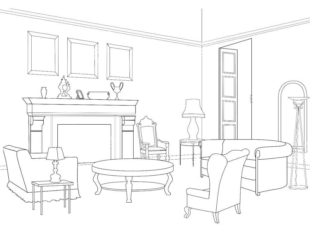 Dibujo de Dulce Sala de Estar para Colorear