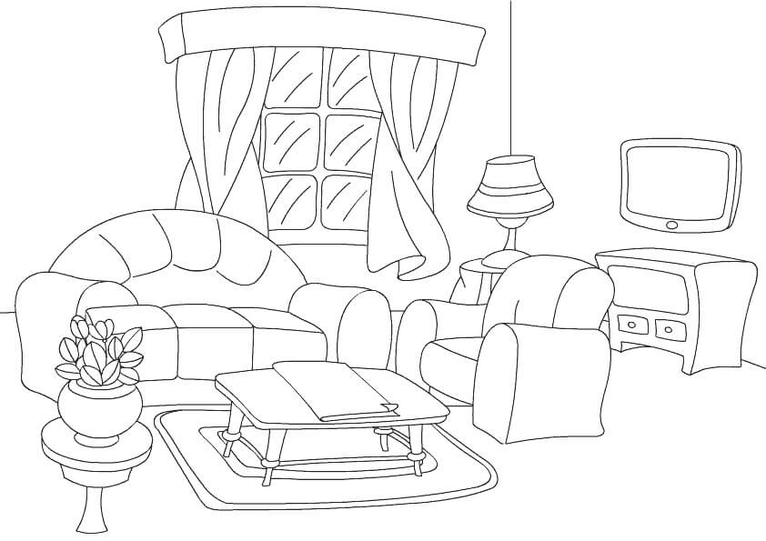 Dibujo de Gran Sala de Estar para Colorear