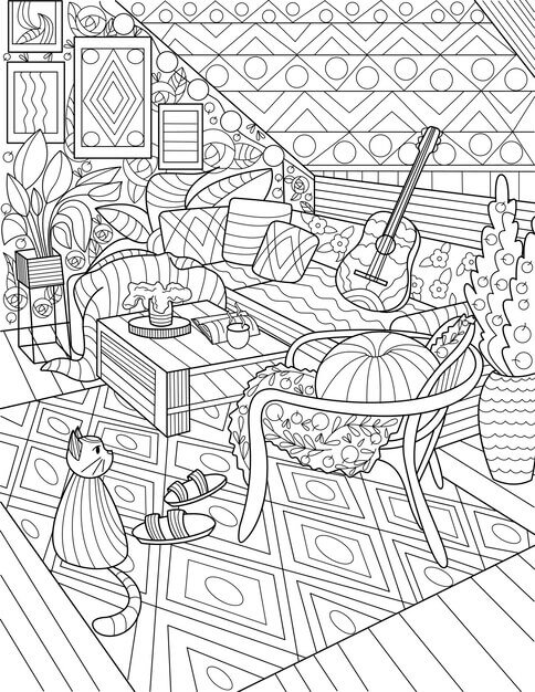 Dibujo de Mandala de la Sala de Estar para Colorear