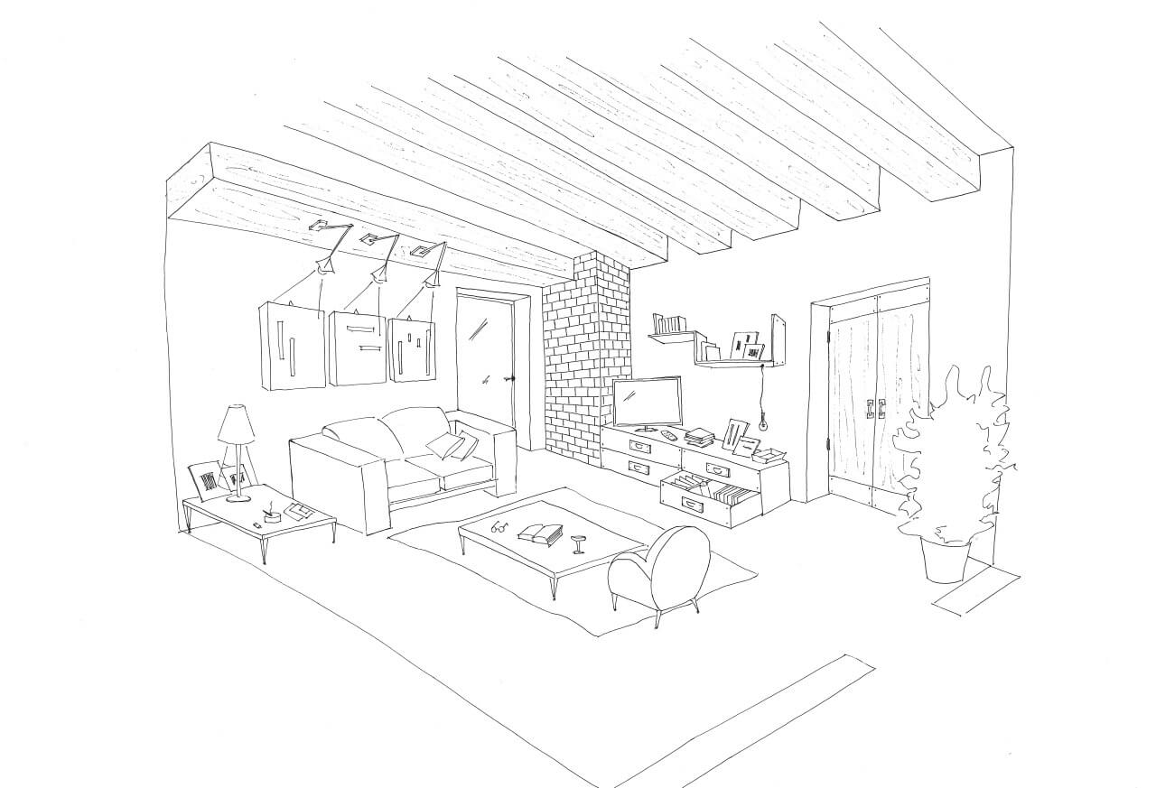 Dibujo de Sala de Estar Libre para Colorear
