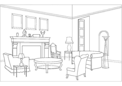 Dibujo de Sala de Estar Perfecta para Colorear
