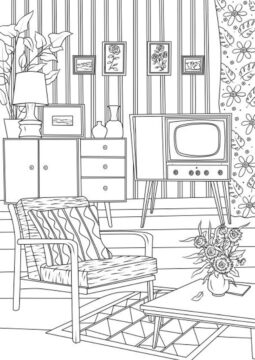 Dibujo de Sala de Estar Retro para Colorear