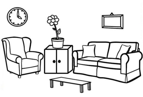 Dibujo de Sala de Estar Sencilla para Colorear