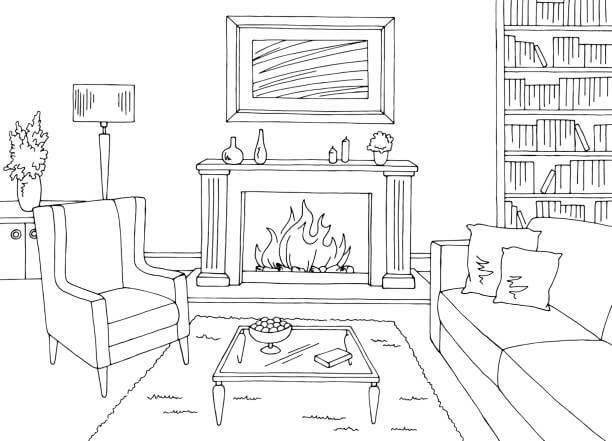 Dibujo de Sala de Estar en Invierno para Colorear