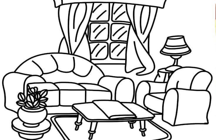 Dibujo de Sala de Estar Imprimible para Colorear