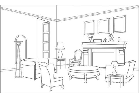Dibujo de Sala de Estar Normal para Colorear