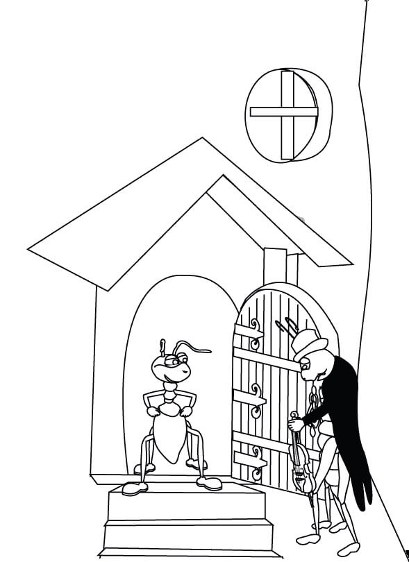 Dibujo de La Hormiga y el Saltamontes 2 para Colorear