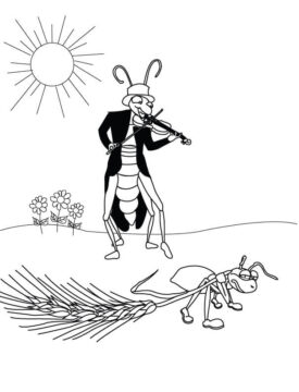 Dibujo de Saltamontes Tocando la Guitarra para Colorear