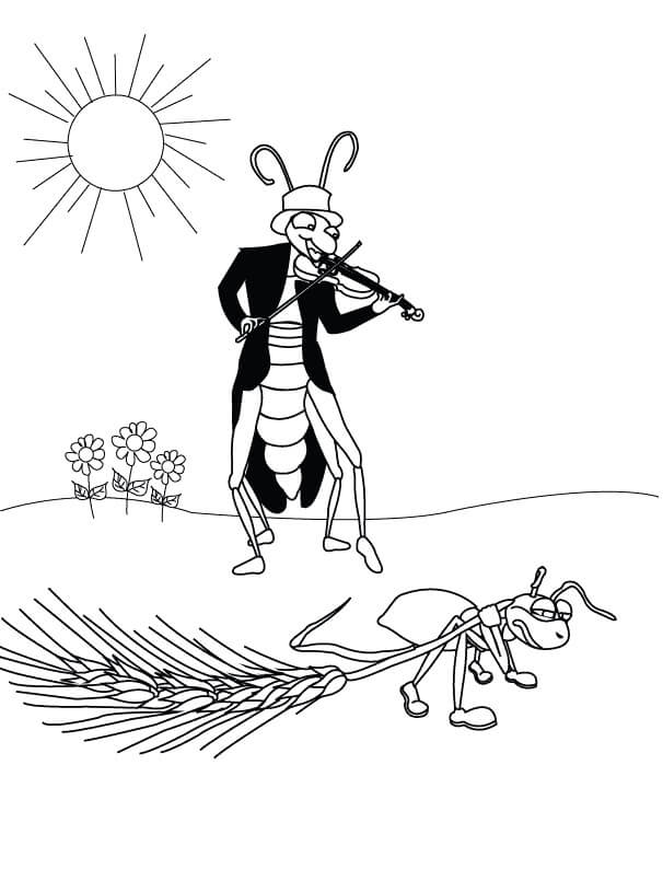 Dibujo de Saltamontes Tocando la Guitarra para Colorear