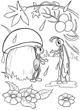 Dibujo de Saltamontes y Hormiga para Colorear