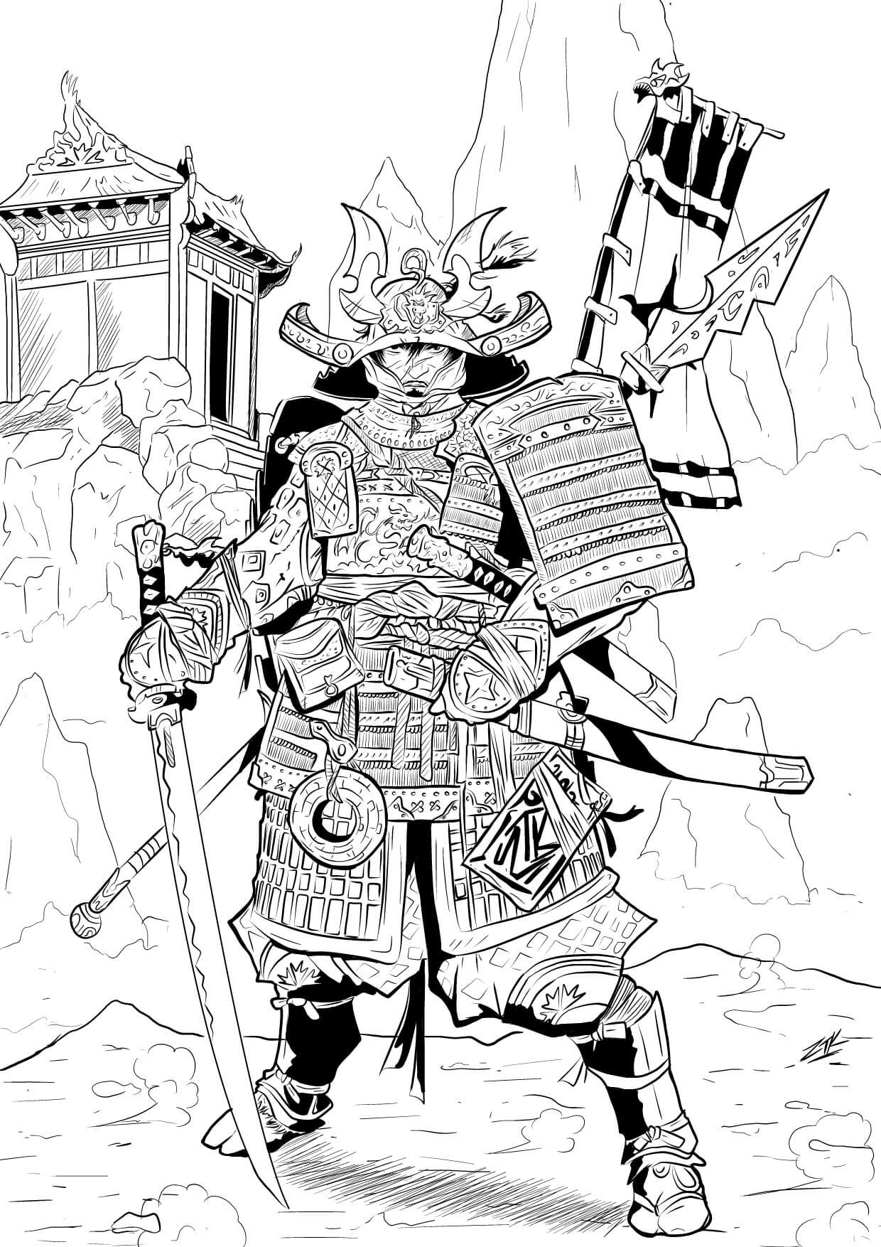 Dibujo de Buen Samurai para Colorear