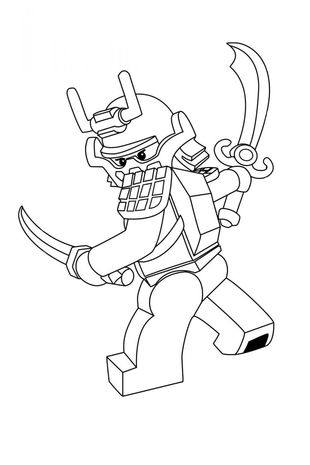 Dibujo de Lego Samurai Sosteniendo Dos Espadas para Colorear