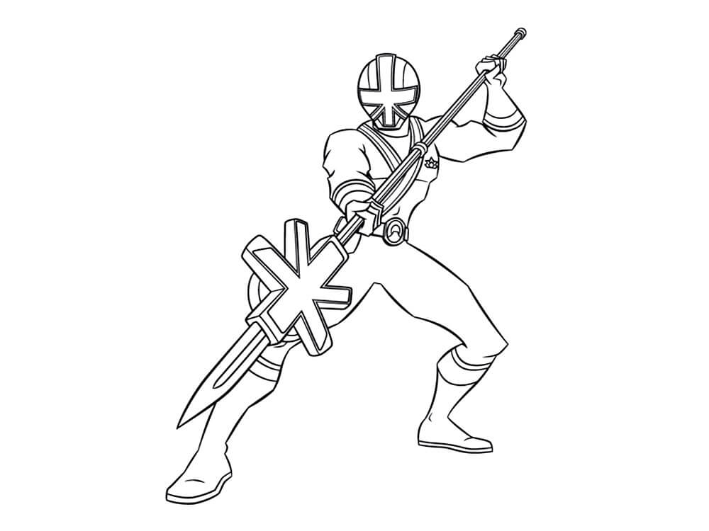Dibujo de Power Rangers Samurai Sosteniendo una Lanza para Colorear