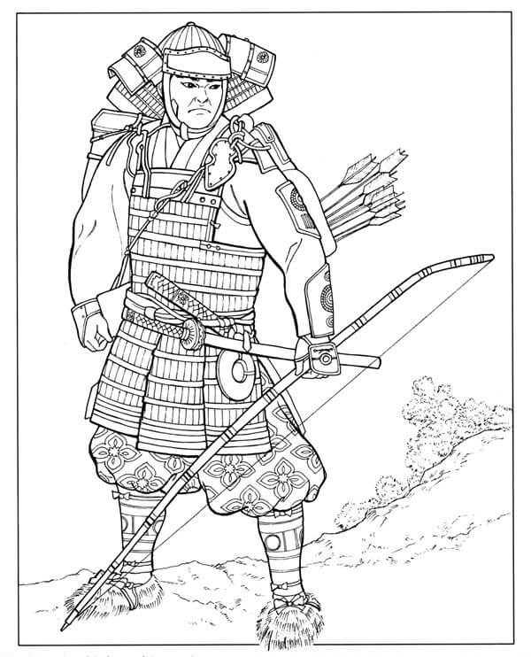 Dibujo de Samurai Sosteniendo un Arco para Colorear